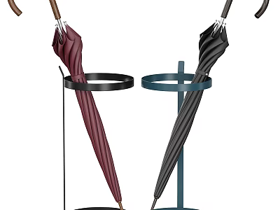 Umbrella Stand Holding Two Umbrellas In Different Colors 3d model