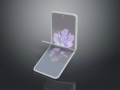 Foldable Smartphone Design Unfolded With Purple Flower Display On Screen 3d model