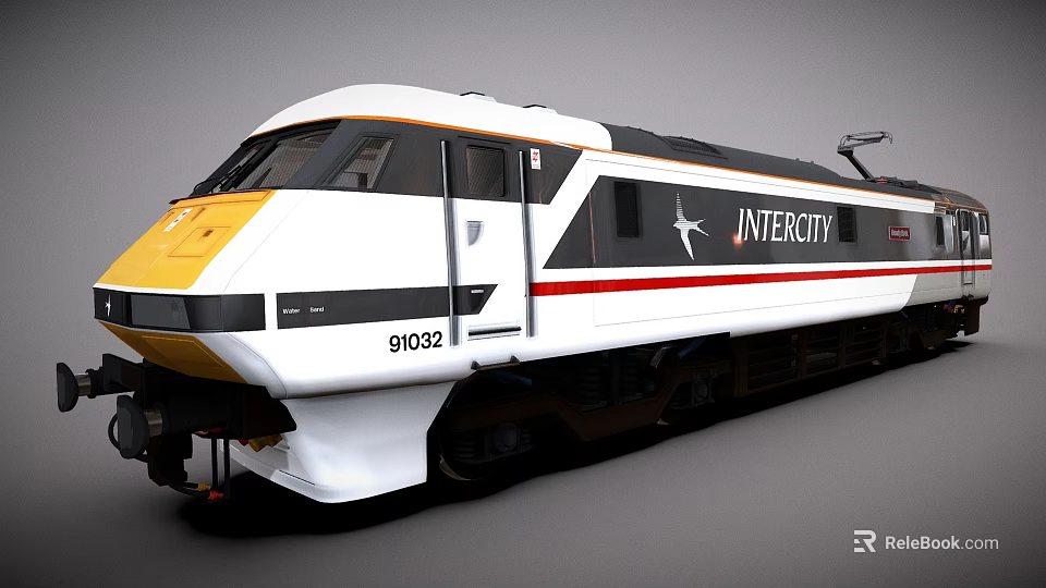 Modern Intercity Electric Train With White Yellow Body Red Black Stripes And 91032 Number 3d model 