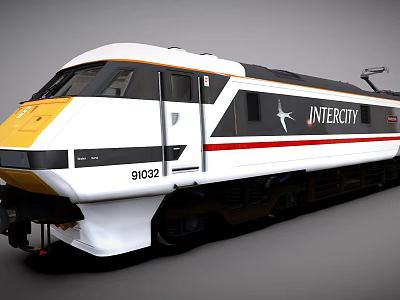 Modern Intercity Electric Train With White Yellow Body Red Black Stripes And 91032 Number 3d model