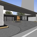 Modern Entrance Gate of White Building with Marble Wall and Black Doors Featuring Golden Logo