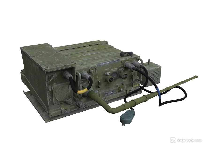 Green Rugged Electronic Device With Multiple Interfaces Cables And Antenna 3d model 
