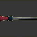 Silver Scimitar Weapon Design With Blue Glowing Patterns Red Wrapped Handle And Ring Guard