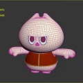 White Cartoon Cat Character With Red Vest Yellow Trim Brown Eyes Standing Against Gray Background