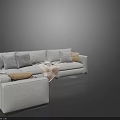 Modern Light Gray Sectional Sofa With Plush Pillows And Cozy Blanket Design 3d model