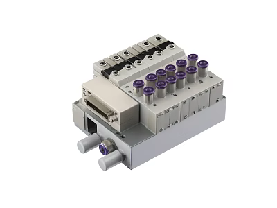 Industrial Modular Control Equipment With Multiple Purple Knobs And Metal Connection Interfaces 3d model