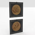 Two Black Framed Circular Animal Paintings With Intricate Animal Motifs