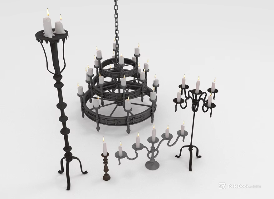 Diverse Candle Lamp Styles Featuring Chandelier Floor Standing and Tabletop Designs 3d model 