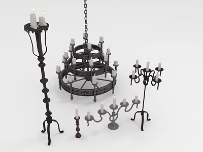 Diverse Candle Lamp Styles Featuring Chandelier Floor Standing and Tabletop Designs 3d model