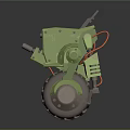 Detailed Green Robot Character With Large Wheel Cannon And Mechanical Arm UNIT 12