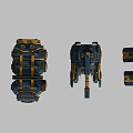 Futuristic Sci Fi Armored Mechanical Vehicles Multiple Units With Blue Yellow Color And Heavy Wheels