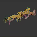 Yellow Wheeled Heavy Rifle With Wooden Components And Metallic Finish