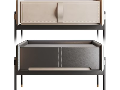 Minimalist Modern Leather Nightstand With Drawer Black Frame And Gold Legs Design 3d model