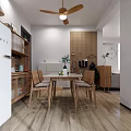 Modern Living and Dining Room With Light Gray Sofa Wooden TV Cabinet And Decorative Paintings