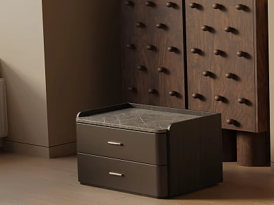 Modern Dark Brown Wooden Nightstand With Two Drawers And Smooth Top Surface 3d model