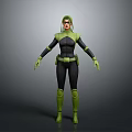 3D Rendered Superhero Character In Green Black Costume With Detailed Armor Gloves And Boots