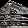 Modern Gray Sectional Sofa with Multiple Pillows Coffee Table and Throw Blanket 3d model