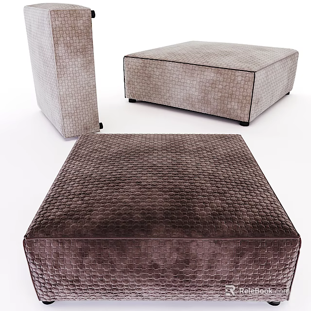 Modern Brown Ottoman With Woven Texture And Stylish Design For Living Room Space 3d model 