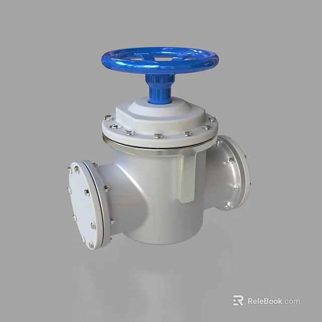Durable Industrial Silver Valve With Blue Handwheel And Flange Connections 3d model 