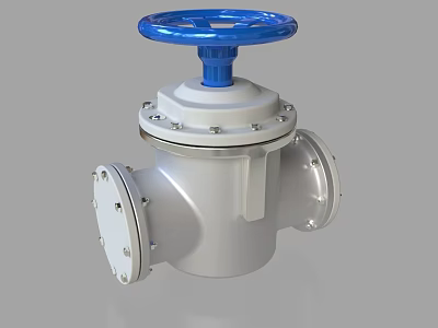 Durable Industrial Silver Valve With Blue Handwheel And Flange Connections 3d model