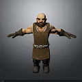 3D Muscular Bald Bearded Character Wearing Brown Leather Vest Long Gloves And Boots