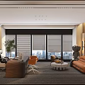 Modern Office Interior Design With Desk Chairs Bookshelf And Green Plant
