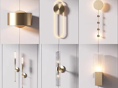 Stylish Modern Wall Lamps Featuring Gold Finish Glass Elements And Diverse Shapes 3d model