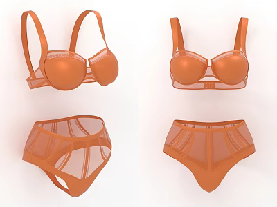 Stylish Orange Lingerie Set with Transparent Bras and Simple Design Panties 3d model