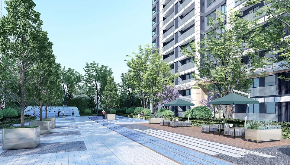 Fire Rescue Access Area Around Modern High Rise Building With Safety Path And Landscaping 3d model 