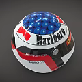 Racing Helmet as Sports Equipment Featuring Marlboro and Ferrari Logos