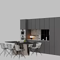 Modern Kitchen Dining Table Set With Dark Cabinets And Metal Chairs 3d model