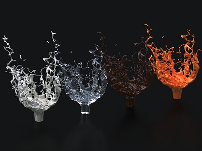 Water splash water flow liquid water surface fluid water droplet fountain orange juice chocolate milk 3d model