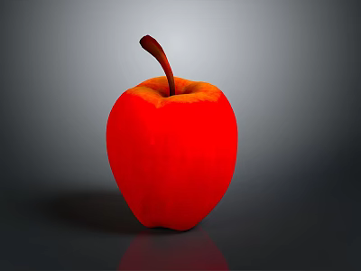 Red Apple With Brown Stem Smooth Surface And Reflection As Daily Life Item 3d model