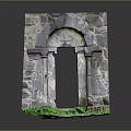 Ancient Stone Arch Structure With Weathered Stone Blocks And Green Plants 3d model