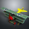 Vintage Biplane Model With Green Wings Yellow Tail Red Engine And Cross Details