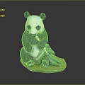Cute Panda Game Movie Character Sitting And Holding Bamboo With Green Leaves On Brown Base
