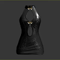 Elegant Black High Neck Dress With Keyhole Cutout And Floral Patterns