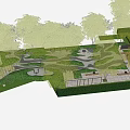 Residential Landscape With Trees Stone Pathways Wooden Benches And Lush Greenery