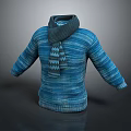 Blue Long Sleeve Knitted Sweater With Gray Striped Scarf Casual Look