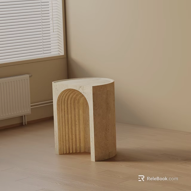 Minimalist Beige Side Table Featuring Arched Design and Textured Surface for Modern Living Spaces 3d model 