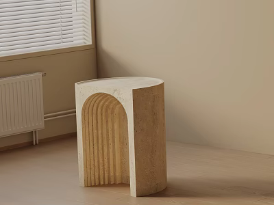 Minimalist Beige Side Table Featuring Arched Design and Textured Surface for Modern Living Spaces 3d model