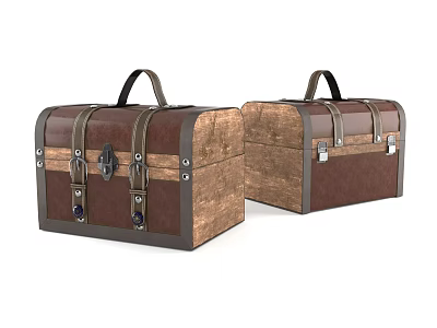 Vintage Wooden Chests With Leather Straps Metal Locks And Handles 3d model