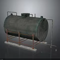 Rustic Industrial Cylindrical Metal Storage Tank With Support Stand And Pipes