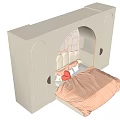 Children's Bed With Arched Headboard Cabinets Heart Shaped Pillow And Striped Quilt