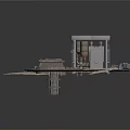 Industrial Facility Model With Small Building Circular Platform Pipes And Gravel Ground