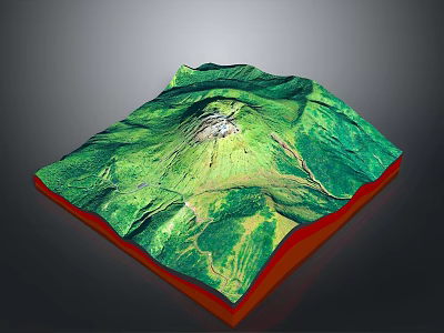 3D Topographic Model With Green Mountain Terrain White Summit And Orange Base 3d model