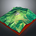 3D Topographic Model With Green Mountain Terrain White Summit And Orange Base
