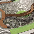 Landscape Design Featuring Winding Wooden Boardwalk Over Water Green Grass And Gray Pavement