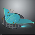 Blue Spacecraft Model with Astronaut Figures in Cosmic Exploration Scene Setup