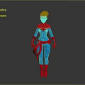 3D Superhero Character Model With Blue Red Costume Golden Hair And Red Belt Design